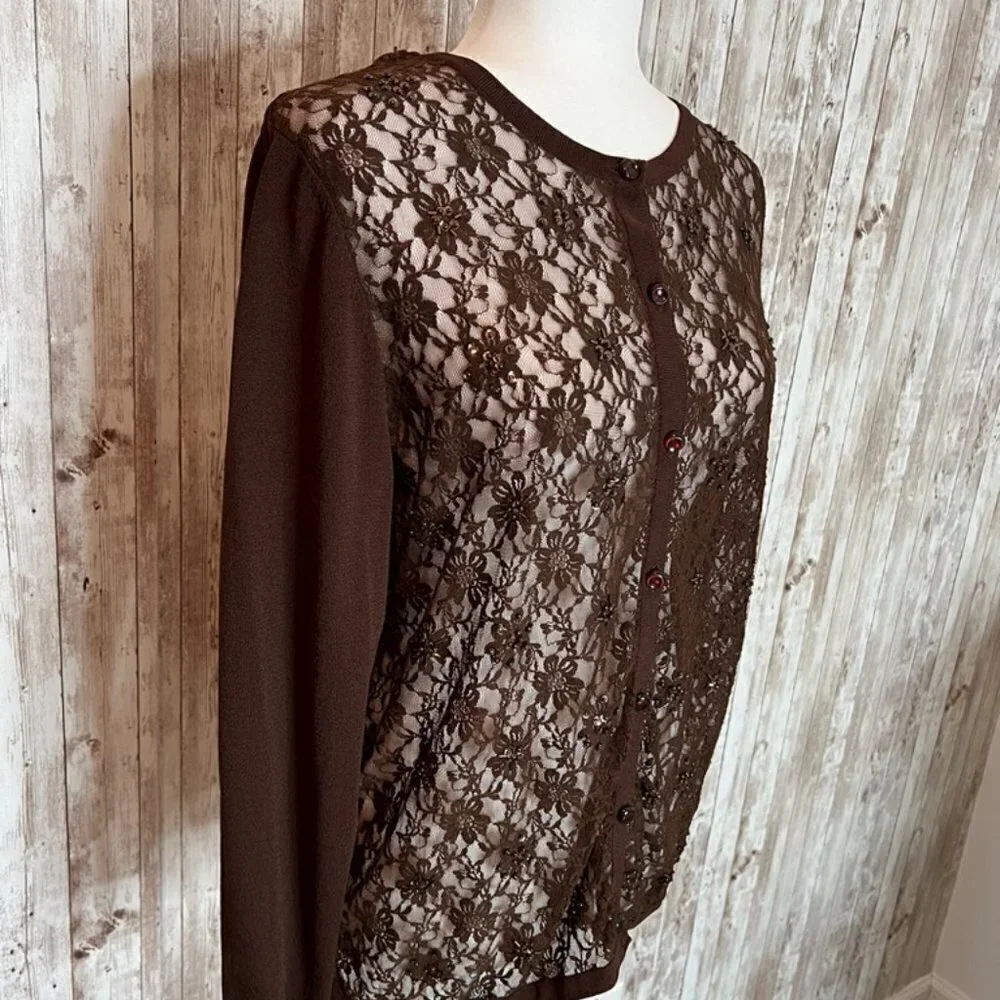 Victor Costa Occasion Brown Cardigan Sweater size Medium